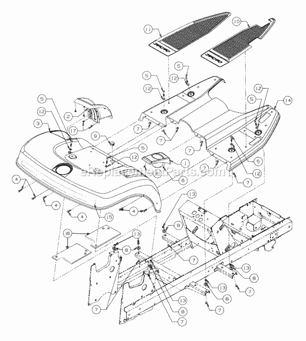 Fender And Running Board Diagram and Parts List for LT2138 13A-214F710 Cub Cadet Lawn Tractor
